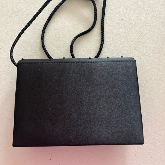La Regale black beaded satin evening glam clutch/shoulder - Picture 3 of 6